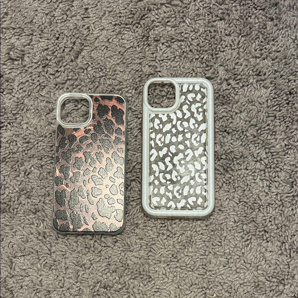 SHEIN Leopard Print Phone Case Set - Black and Silver